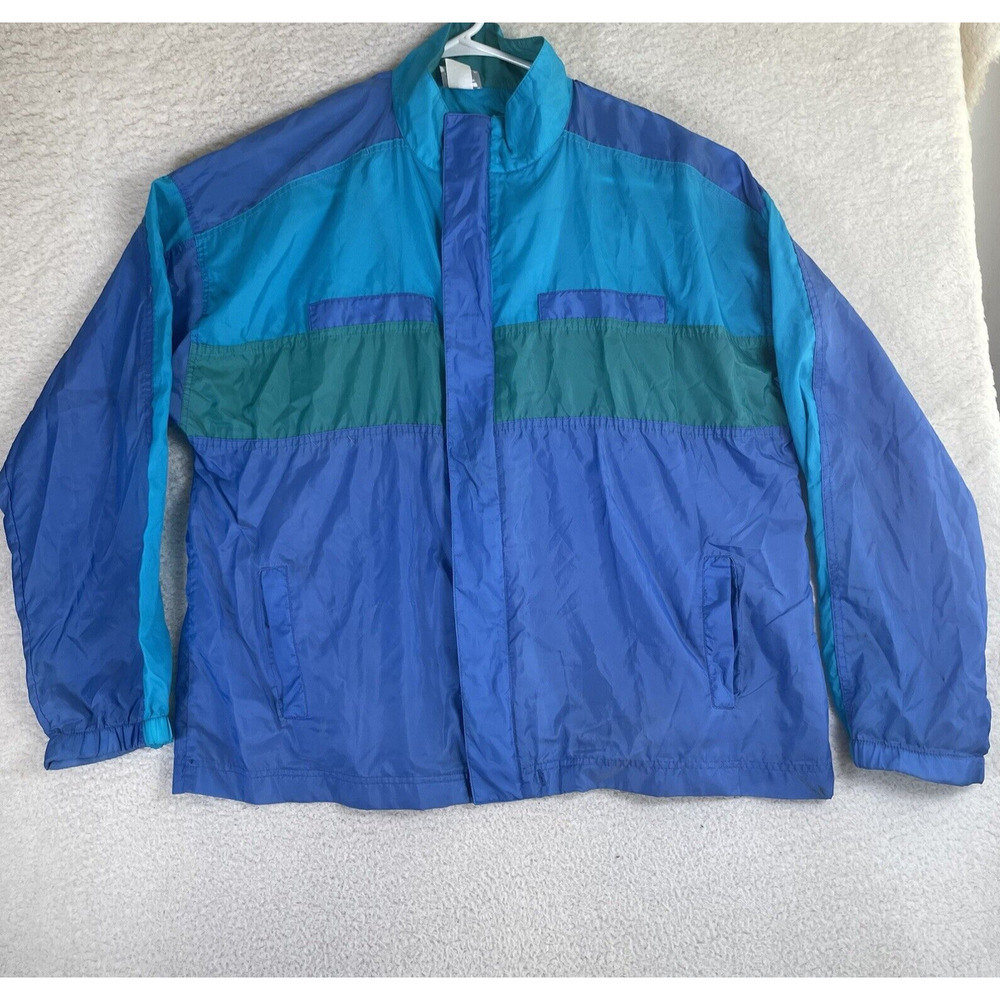Vintage Adidas Windbreaker Jacket Mens Large Blue Lightweight Track READ/STAINS